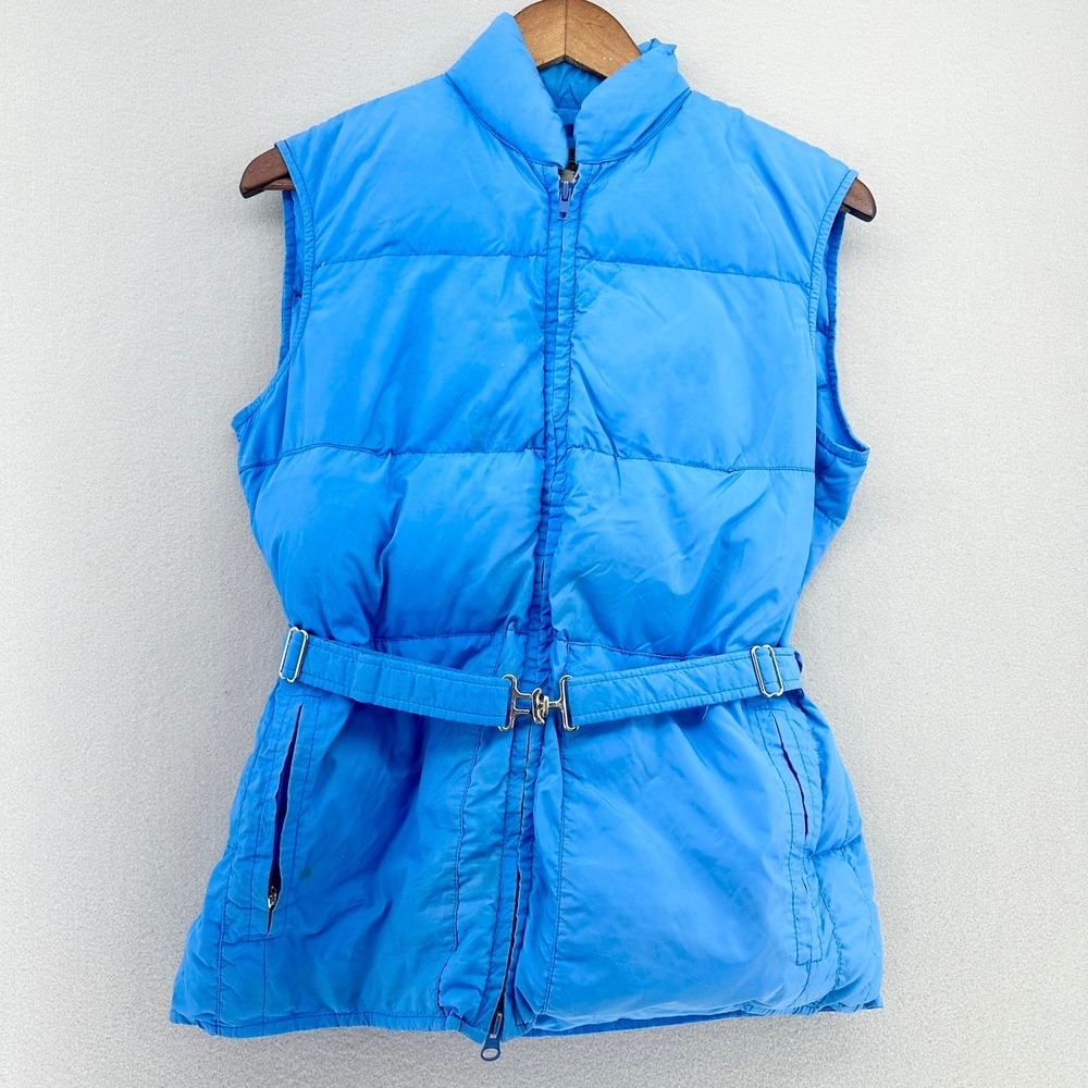 VTG Eddie Bauer Puffer Vest Blue Goose Down Belted Zip Pockets Womens M Gorp USA
